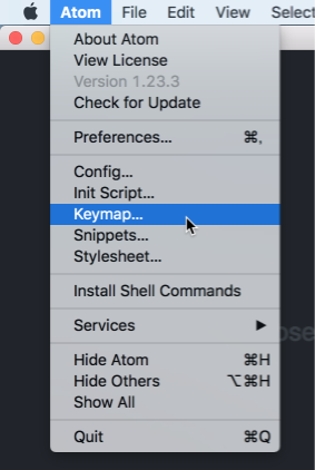 Atomのメニューバーの[Keymap...]